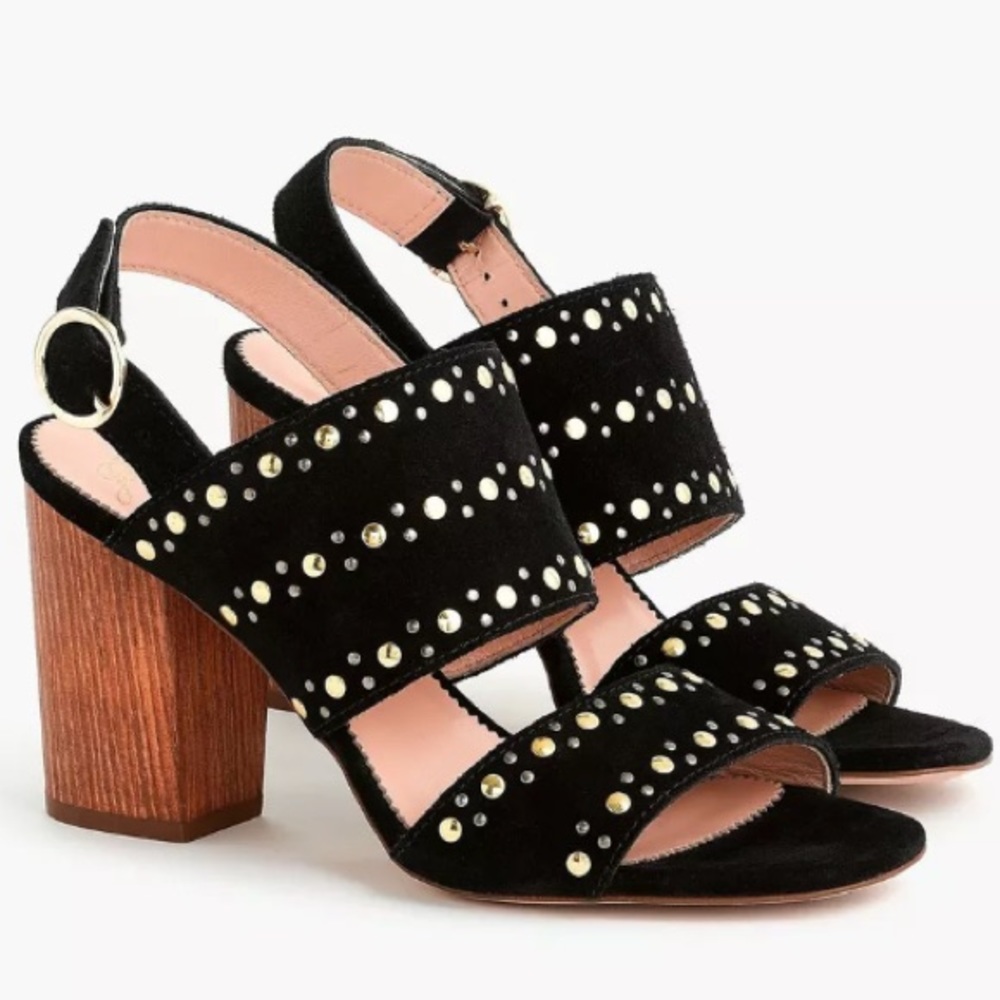 J.Crew Wood heel Sandals In Studded Suede